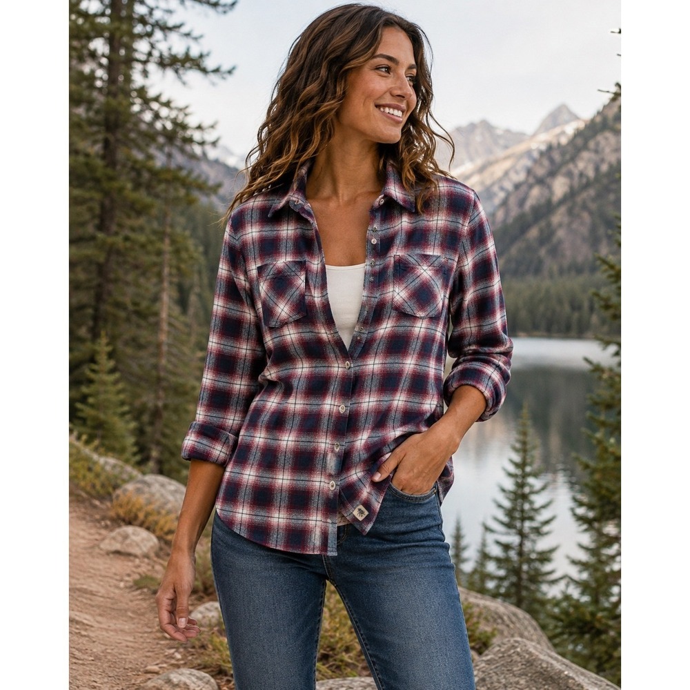 Legendary Whitetails Flannel Shirt Womens XS Burgundy Blue Plaid Cotton